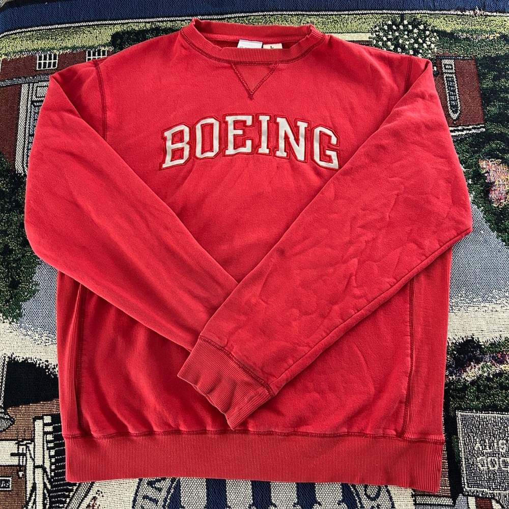 Vintage BOEING Crewneck Faded Cherry Collegiate Embrodered Logo Oversize…